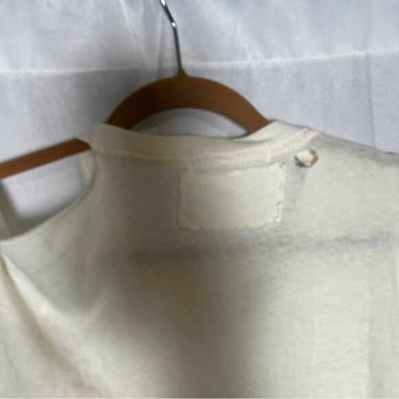 NWT Free People Cream Distressed Short Sleeve Crew Neck 100% Cotton T Shirt XS - Picture 5 of 9